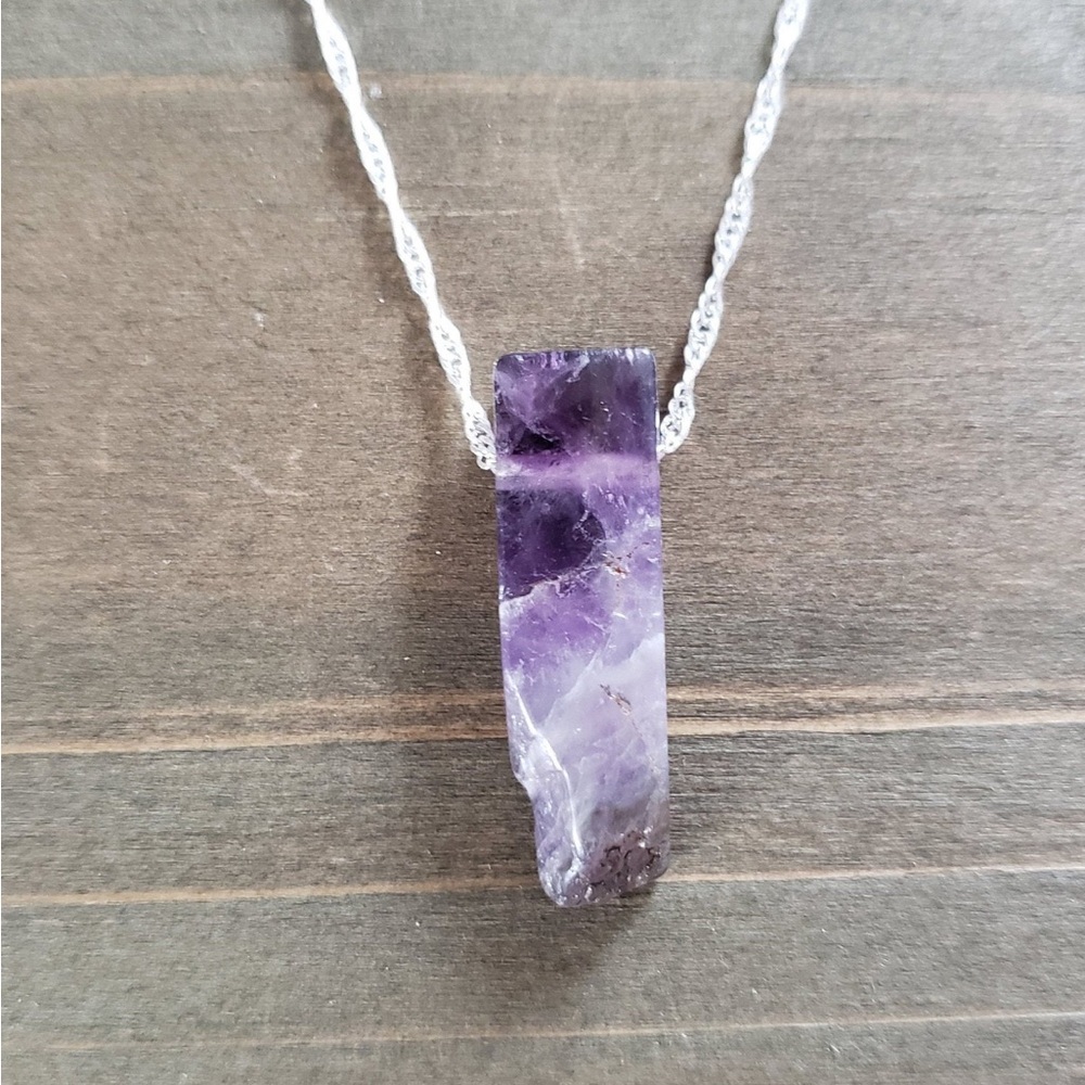 Raw chevron amethyst crystal necklace